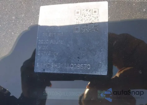 2020 Acura Mdx Standard z USA, uszkodzony, nr VIN 5J8YD3H31LL008670